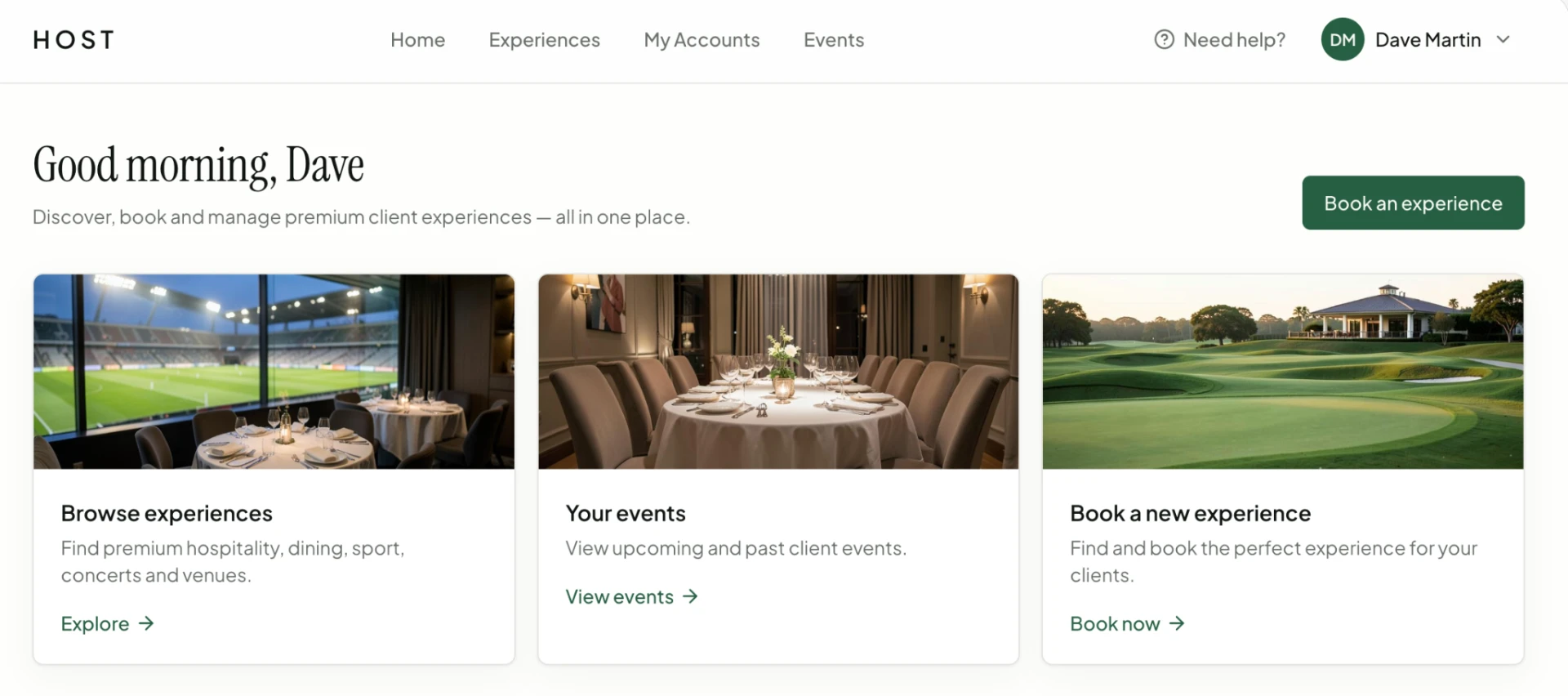 Host platform dashboard showing relationship opportunities